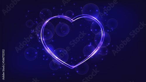 Neon frame in heart form with shining effects and sparkles