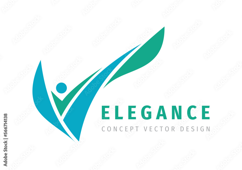 Elegance concept business logo design. Human with wings creative sign. Happiness positive wellness symbol. Nature leaves symbol. Vector illustration.
