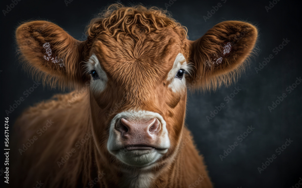 portrait of young brown calf cow. generative ai portrait of young brown calf cow. generative ai
