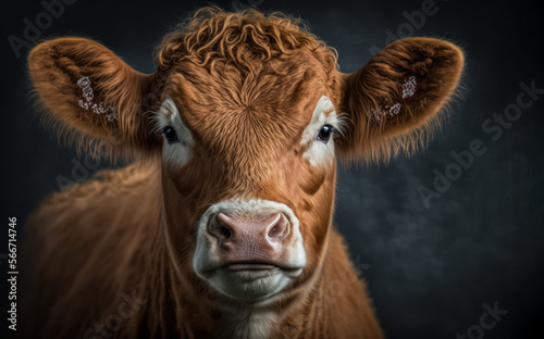 portrait of young brown calf cow. generative ai