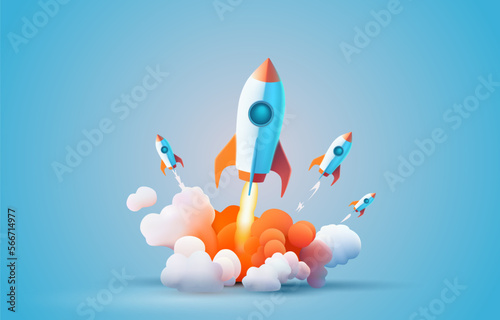 Rocket space startup, creative idea cover, landing page web site, Vector