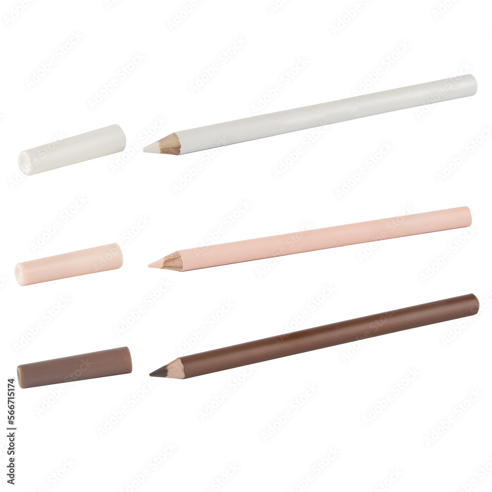 Set Cosmetic Pencil isolated on white, top view. cosmetic product Set Cosmetic Pencil isolated on white, top view. cosmetic product