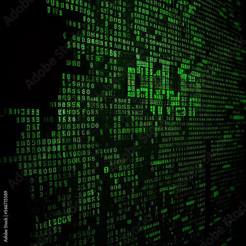 Green Matrix Virtual Digital Rain on Computer Screen © Adam