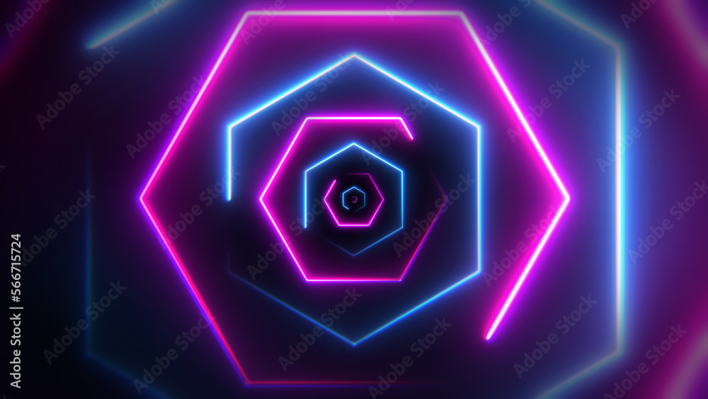 Blue and purple neon tunnel made by hexagons Blue and purple neon tunnel made by hexagons