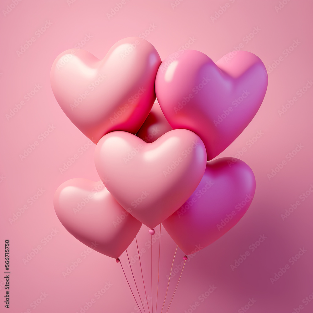 Heart shaped balloons on pink background. Symbol of love. Valentines day background. Love background. Velentines day illustration. Generative, ai