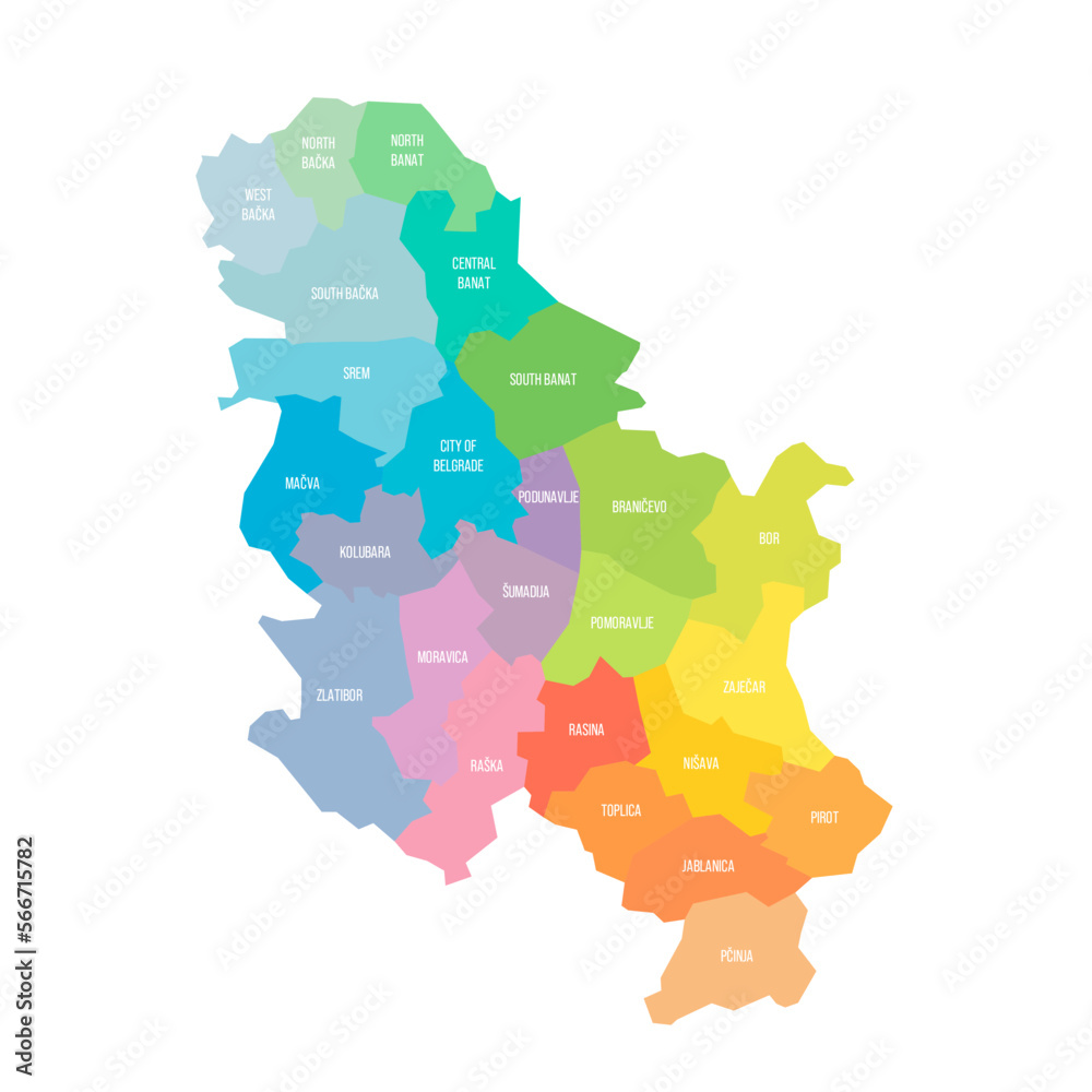 Serbia political map of administrative divisions