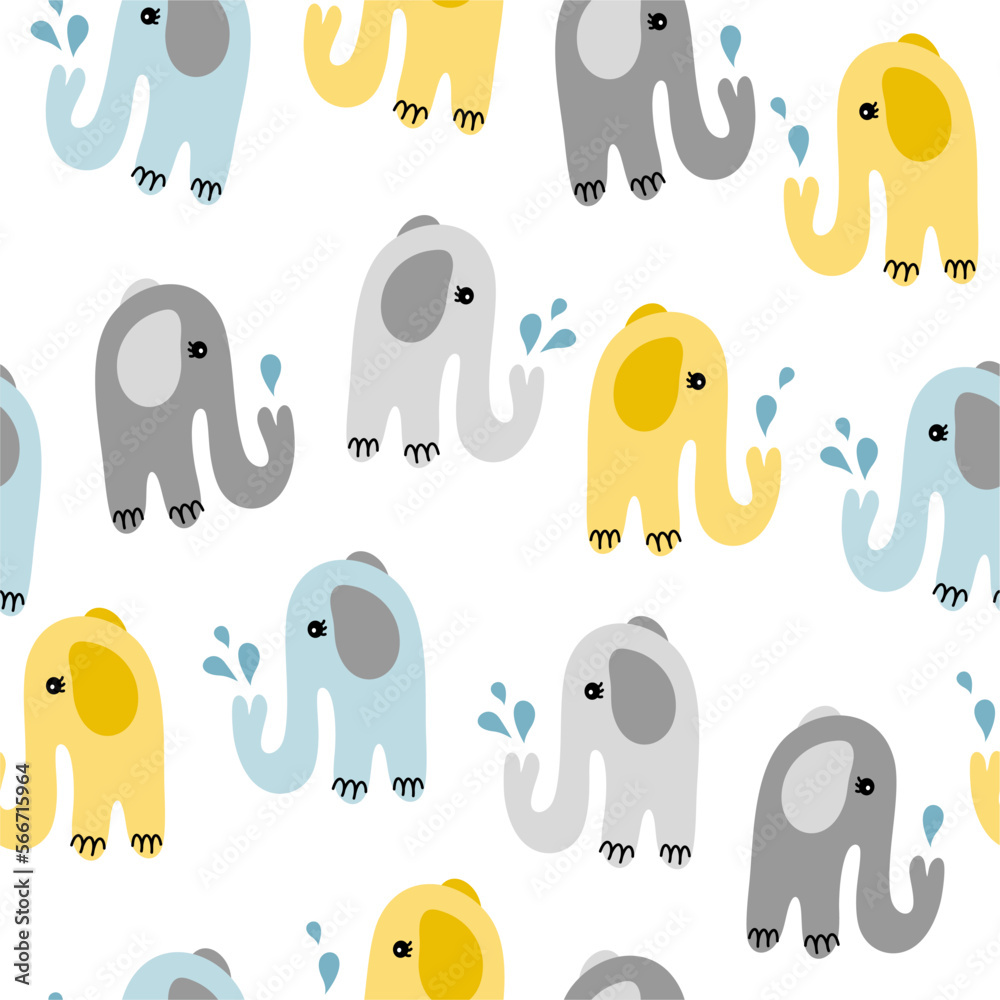 Seamless pattern with cute elephants. Cartoon elephants for textiles, wallpaper, background. Vector illustration Seamless pattern with cute elephants. Cartoon elephants for textiles, wallpaper, background. Vector illustration