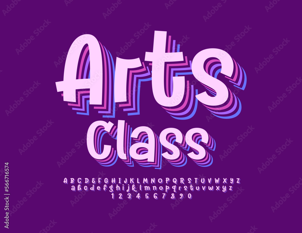 Vector creative banner Arts Class with calligraphic Font. 3D purple ...