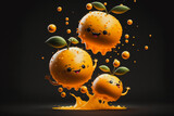 Orange fruits splash isolated on black background