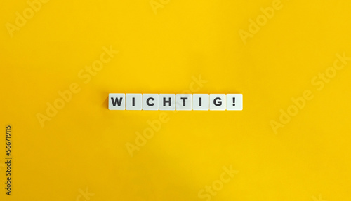 WICHTIG (Important in German) Block Letter Tiles on Yellow Background. Minimal Aesthetics.
