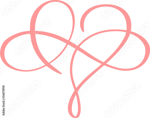 Pink vector calligraphy Heart and forever sign. Love Infinity valentine day romantic symbol logo linked, join, passion and wedding icon. Template for card, poster. Design flat element illustration