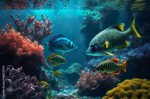 Beautiful underwater scenery, Coral reef, AI, Created with AI, Generative AI © RMKD