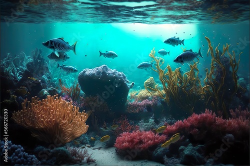 Beautiful underwater scenery, Coral reef, AI, Created with AI, Generative AI © RMKD
