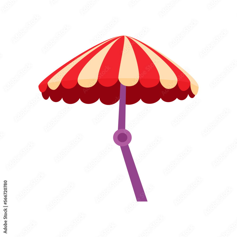 Striped umbrella for backyard or terrace vector illustration. Cartoon drawing of summer garden or patio element isolated on white background. Leisure, outdoor activity, furniture concept