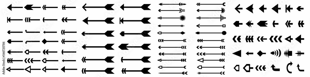 Arrow icon. Mega set of vector arrows. Set of black arrows icons. Flat and line art style. Modern simple arrows. Vector illustration isolated on white background Arrow icon. Mega set of vector arrows. Set of black arrows icons. Flat and line art style. Modern simple arrows. Vector illustration isolated on white background