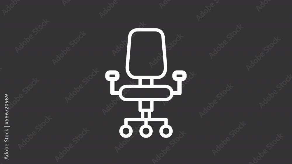 Animated office seat white line icon. Workplace adjustable chair. Loop HD video with chroma key, alpha channel on transparent background, black solid background. Outline motion graphic animation