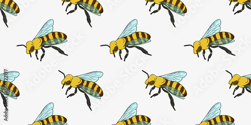 Seamless pattern with bee or wasp. Flat vector illustration
