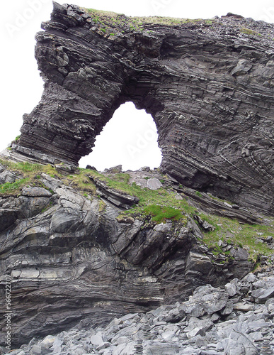 beautiful Kirkeporten rock in northern norway, rock formation, interesting relief, geological wonder photo