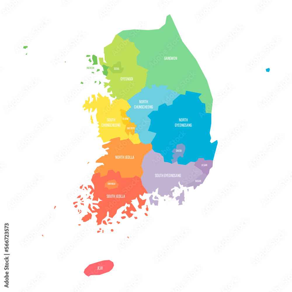 South Korea political map of administrative divisions - obrazy, fototapety, plakaty 