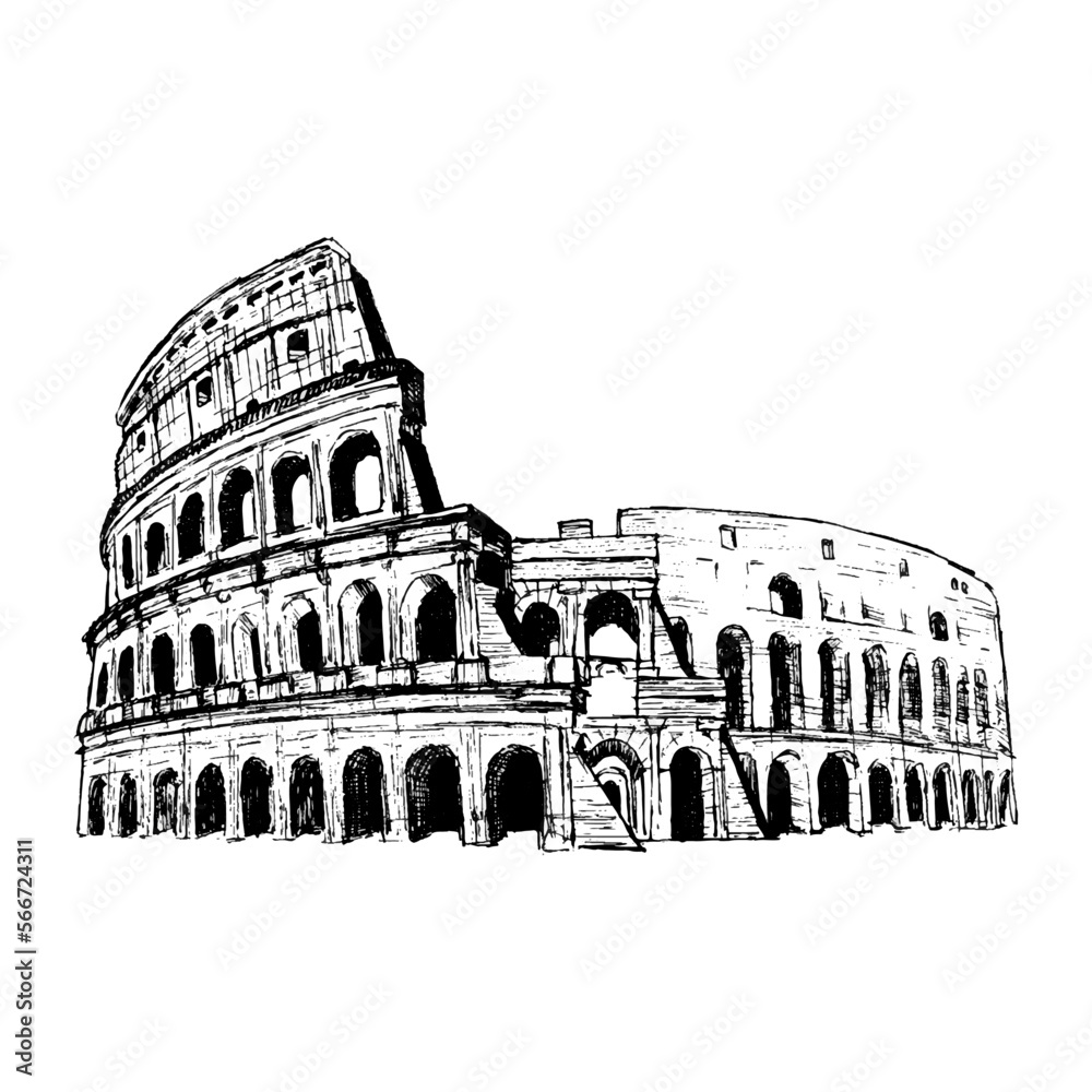 Colosseum, Rome Landmark. Italy. Vector Hand-drawn Sketch Illustration
