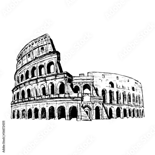 Colosseum, Rome Landmark. Italy. Vector Hand-drawn Sketch Illustration