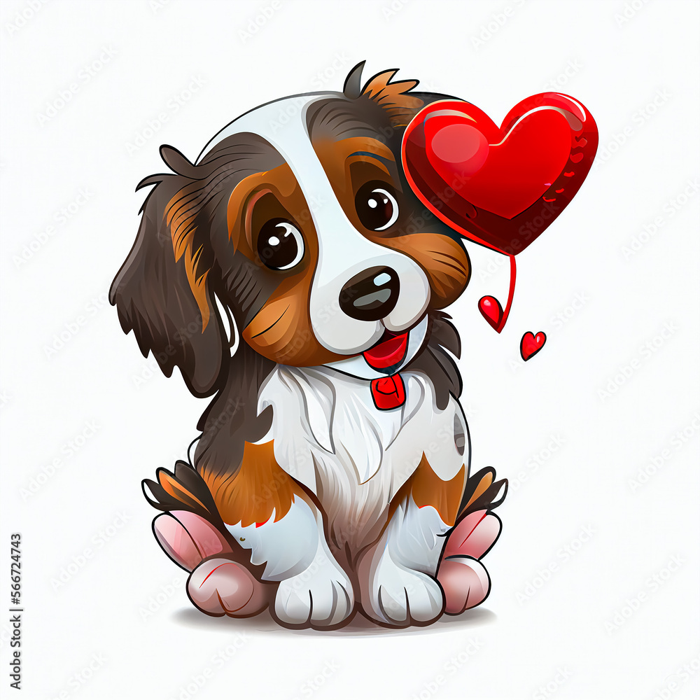 Valentine day cartoon cute dog, mascot vector, white background. Generative AI Valentine day cartoon cute dog, mascot vector, white background. Generative AI