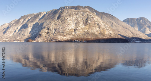 Hallstatt. Scenic view of the snow-capped mountains on a sunny morning.