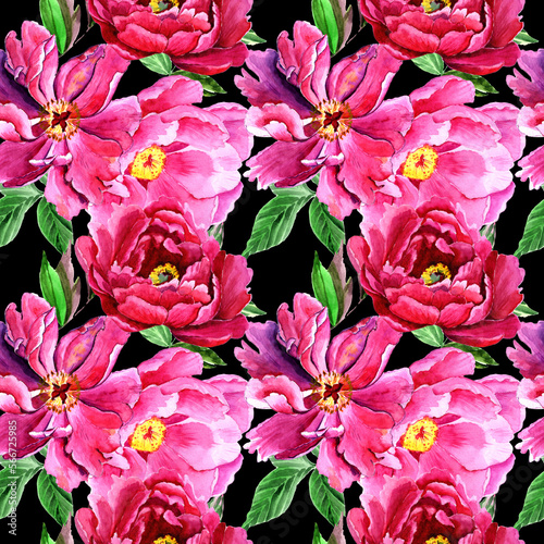 Watercolor pink peonies in a seamless pattern. Can be used as fabric, wallpaper, wrap.