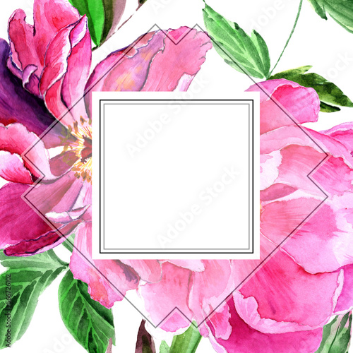 
Watercolor pink peonies in a congratulatory frame.