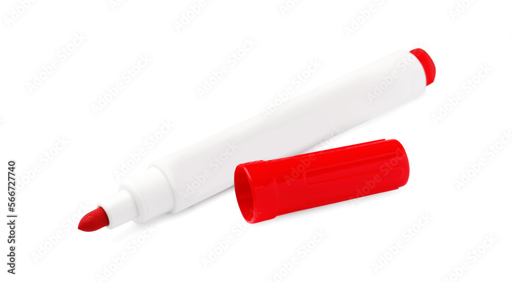 Bright red marker isolated on white. School stationery Bright red marker isolated on white. School stationery