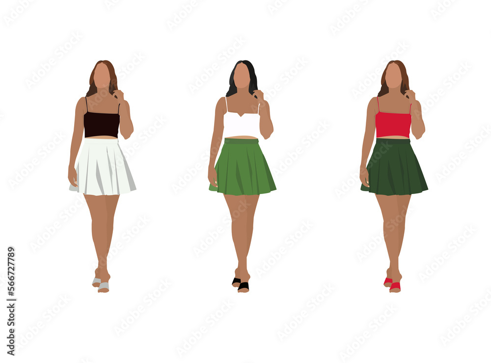 Fashion girl wears mini skirt and sleeveless tops for modeling Fashion girl wears mini skirt and sleeveless tops for modeling
