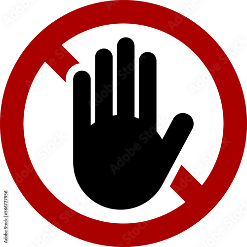 Stop Hand Palm Forbidden Do Not Enter or Do Not Touch Symbol Icon in a Round No Sign. Vector Image.