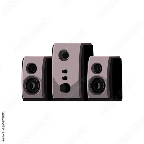 Grey subwoofer speakers for stereo system vector illustration. Cartoon drawing of audio speakers isolated on white background. Music, entertainment, multimedia concept