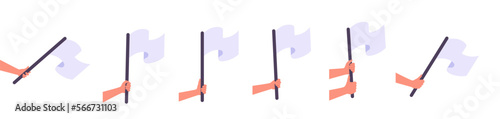 Set with hands holds white flag cartoon flat vector illustration