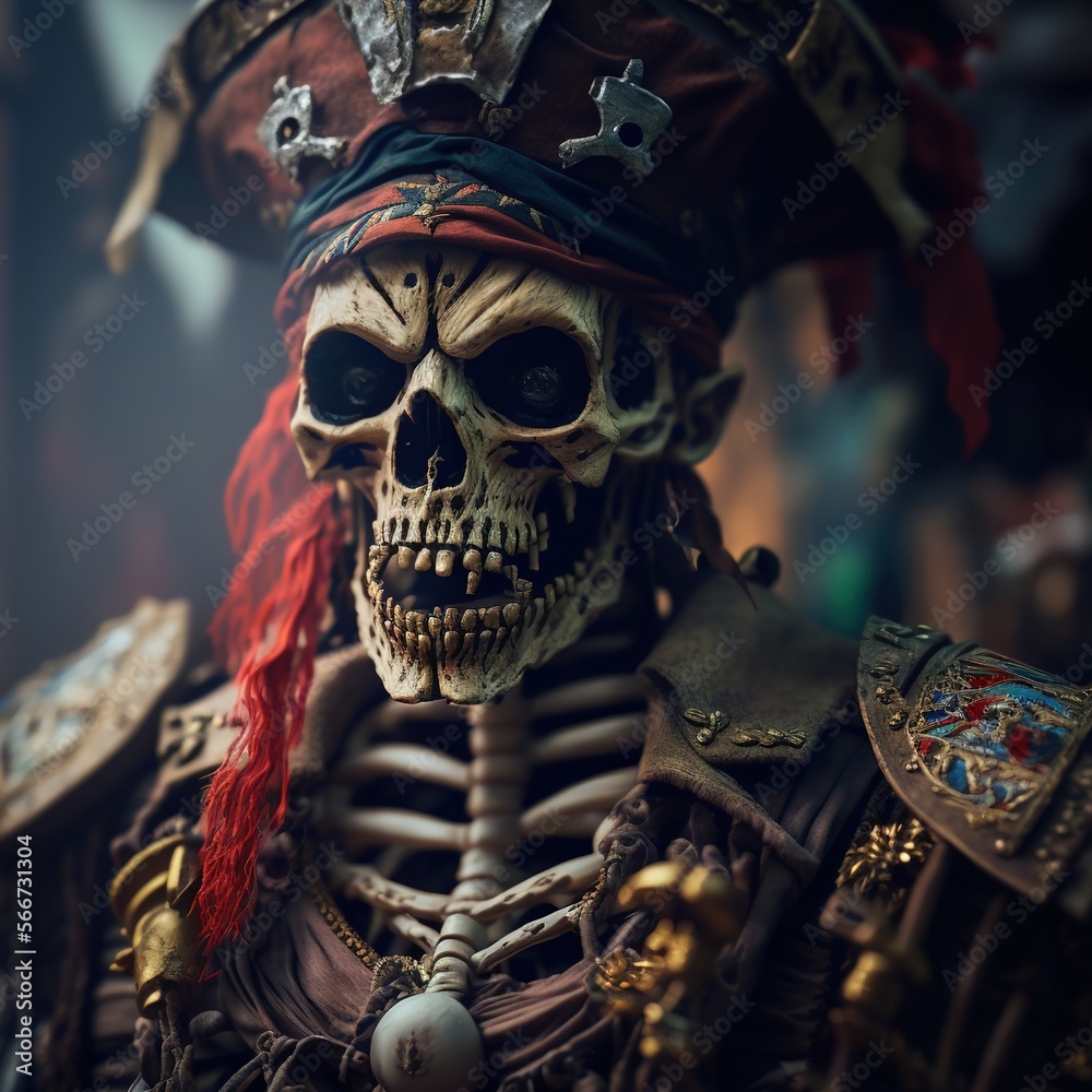 Potrait of skeleton pirate. Generative AI. Potrait of skeleton pirate. Generative AI.