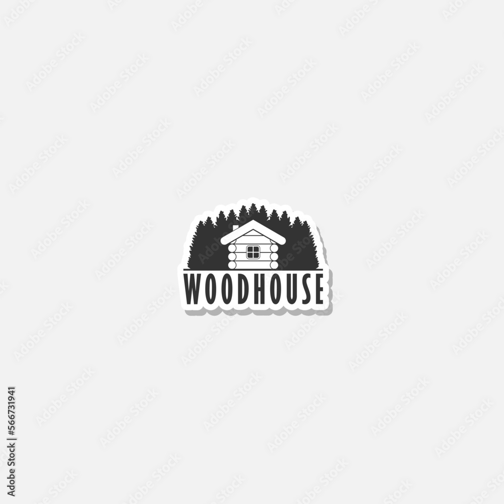 Wood house icon sticker isolated on gray background