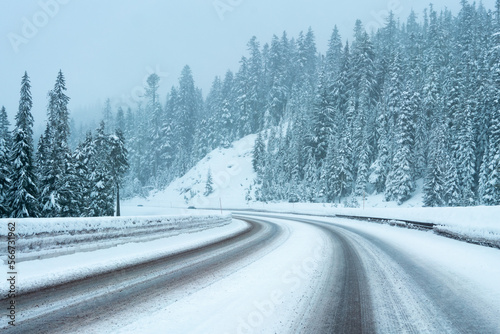 snowy mountain road in winter