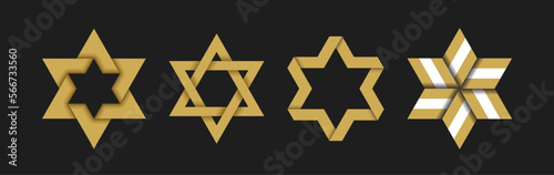 Magen David realistic stars with intersecting and intertwining stripes paper shadow style vector illustration