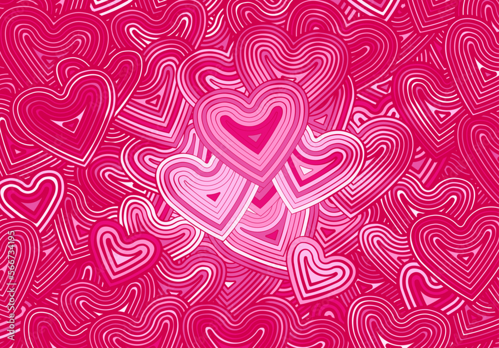 Valentine's Day greeting card template or background with hearts and line ornament. Retro fashion hippie psyhedelic design. Valentine's Day greeting card template or background with hearts and line ornament. Retro fashion hippie psyhedelic design.