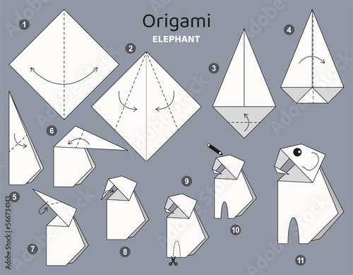 Origami tutorial. Origami scheme Elephant for kids .