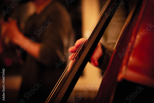 Photography Jazz musician playing acoustic bass in house live music show