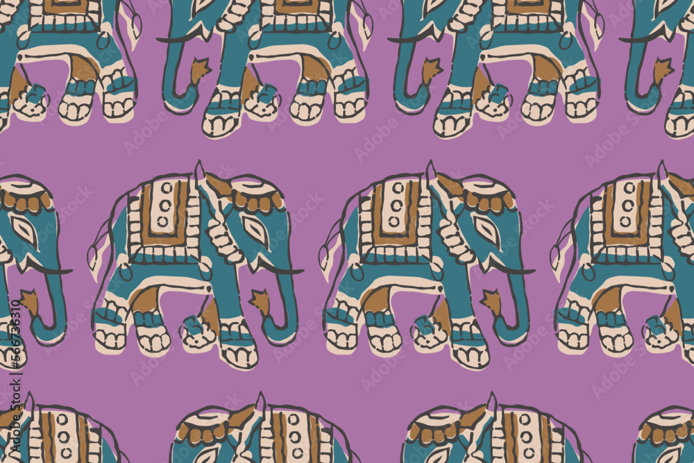 ELEPHANT PATTERN AJRAKH BAGRU SANGANER BLOCK PRINT AND BATIK PRINT DIGITAL PRINT SEAMLESS TEXTILE PATTERN IN EDITABLE FILE