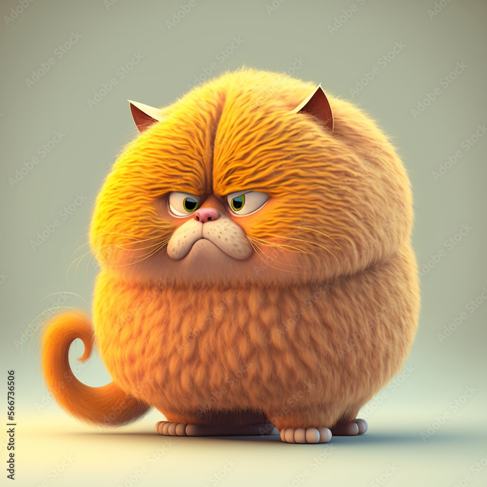 puffy round cartoon ginger hairy cat