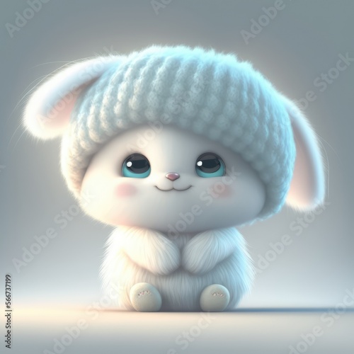 bunny so cute with nitted hat made with generative ai