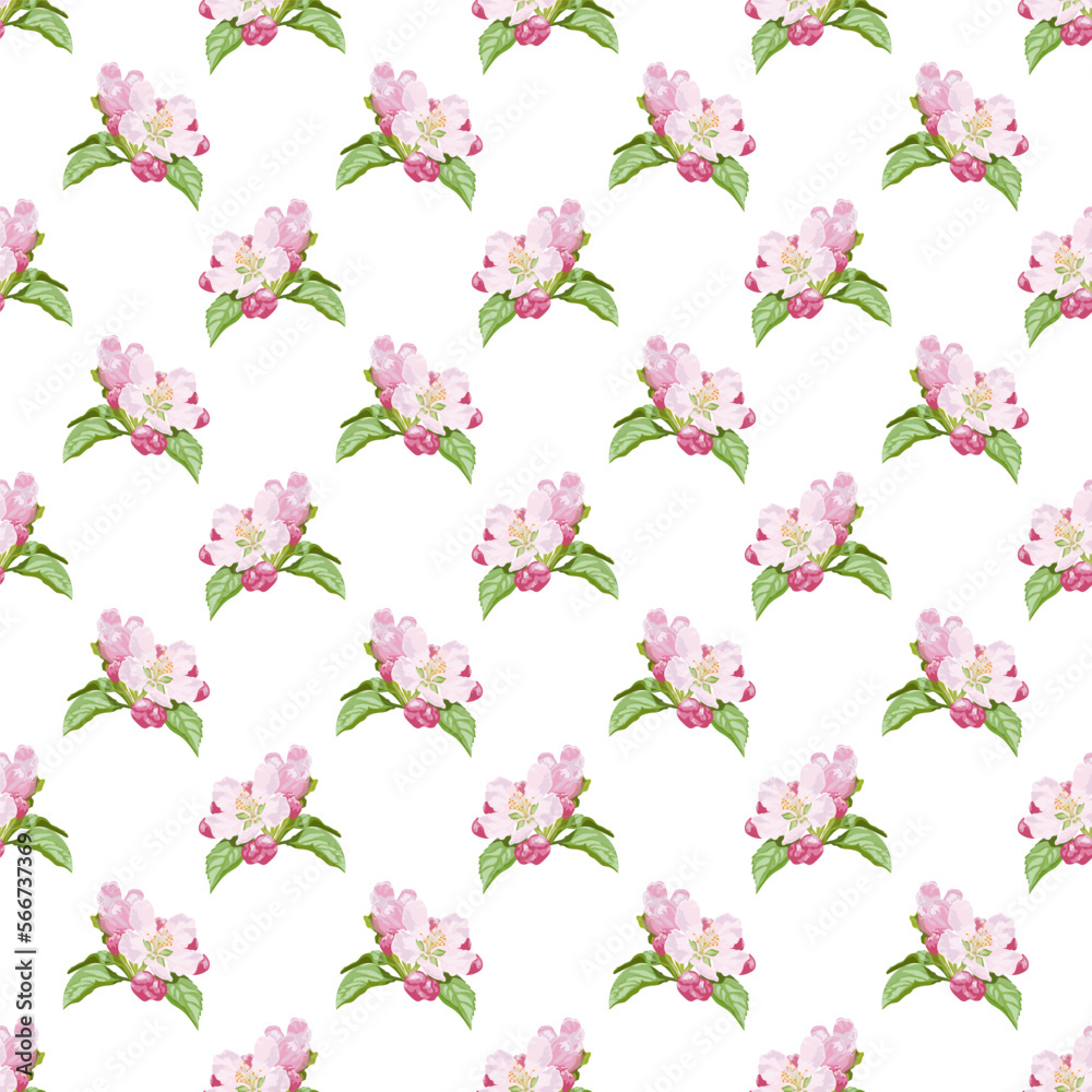 Seamless pattern with flowers cherry - sakura japanese tree. Vector