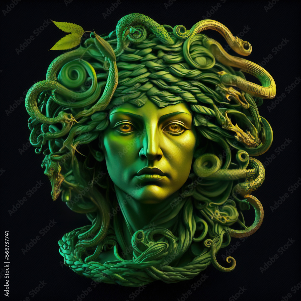 Goddess of Snakes Medusa. head of Medusa.Euryale Goddess. Gorgon Amazon from Greek Mythology. Female monster, protective deity. Serpent belt, power to petrify. Daughter of Phorcys and Ceto