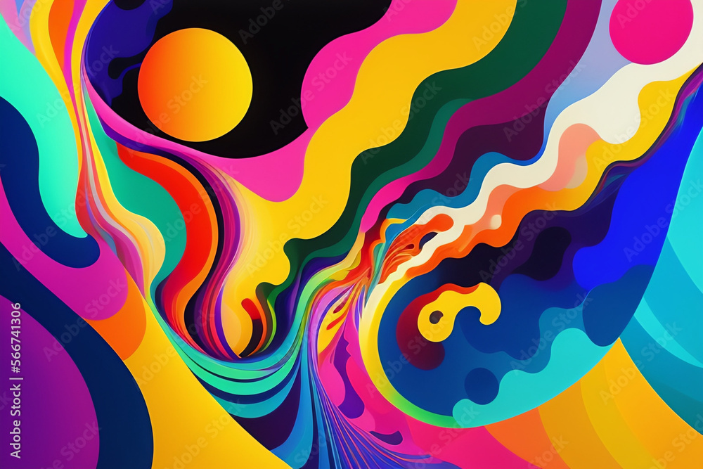 Obraz premium Colorful Trippy Psychedelic Abstract Background, Backdrop, Poster Banner or Flier With Space For Text - Generative AI
