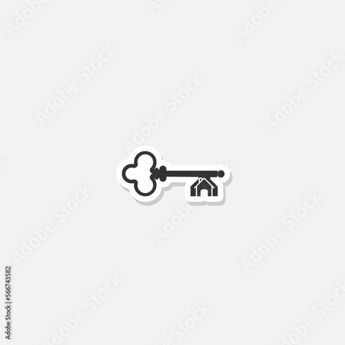  Old house key icon sticker isolated on gray background © sljubisa
