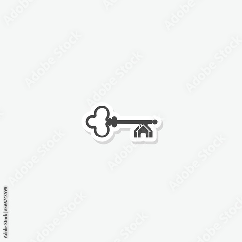  Old house key icon sticker isolated on gray background