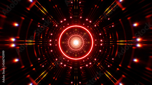 Art Deco Pattern Tunnel Background of Shining Red Lights